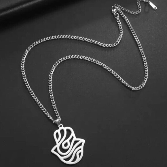 Evil Eye Modern Style Hamsa Necklace Hand Of Fatima Women's Fashion Silver - Picture 2 of 7